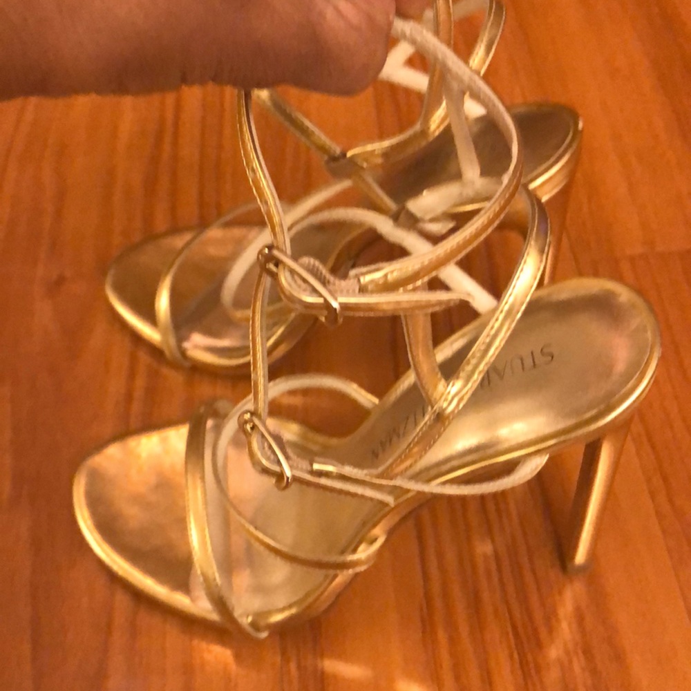 Gold Stuart Weitzman Heel Sandals.